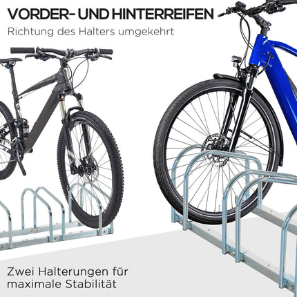 Support à vélo, résistant aux intempéries, durable, fixation au sol et au mur, acier, jusqu'à 5 vélos, argent, 145 x 33 x 27 cm