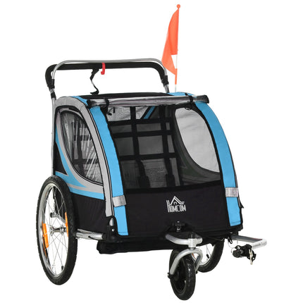 Fahrradanhänger & Kinderwagen, 360° schwenkbar, Stahlrahmen, blau/schwarz