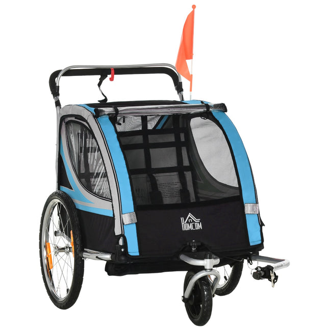 Bicycle trailer & stroller, 360° swivel, steel frame, blue/black