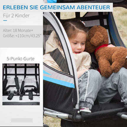 Fahrradanhänger & Kinderwagen, 360° schwenkbar, Stahlrahmen, blau/schwarz