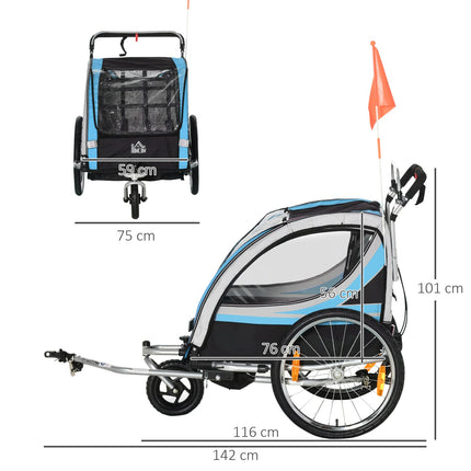 Fahrradanhänger & Kinderwagen, 360° schwenkbar, Stahlrahmen, blau/schwarz
