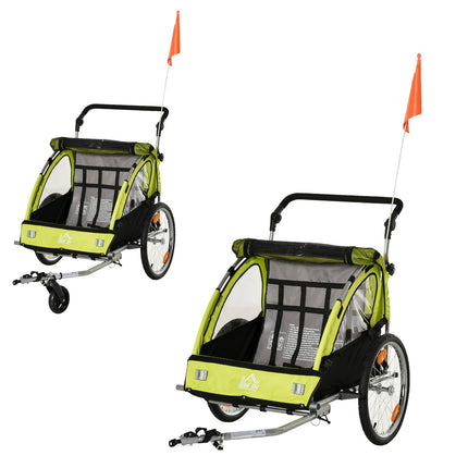 Fahrrad-Kinderwagen, 360° drehbar, Grün/Schwarz