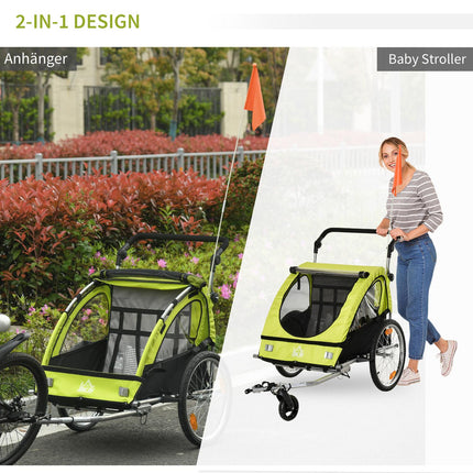 Fahrrad-Kinderwagen, 360° drehbar, Grün/Schwarz