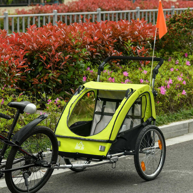 Fahrrad-Kinderwagen, 360° drehbar, Grün/Schwarz