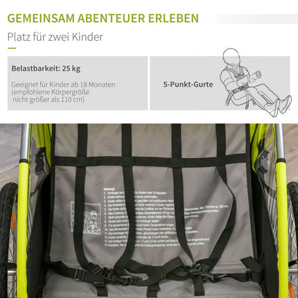 Fahrrad-Kinderwagen, 360° drehbar, Grün/Schwarz