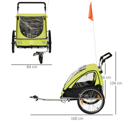 Fahrrad-Kinderwagen, 360° drehbar, Grün/Schwarz