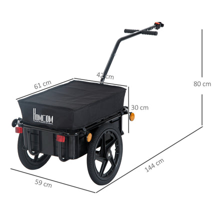 Remorque de vélo, remorque de transport pour vélo, capacité de charge de 40 kg, chariot à main en acier, tissu Oxford noir, 144 x 59 x 80 cm