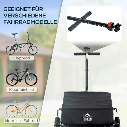 Remorque de vélo, remorque de transport pour vélo, capacité de charge de 40 kg, chariot à main en acier, tissu Oxford noir, 144 x 59 x 80 cm