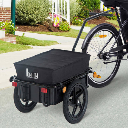 Remorque de vélo, remorque de transport pour vélo, capacité de charge de 40 kg, chariot à main en acier, tissu Oxford noir, 144 x 59 x 80 cm