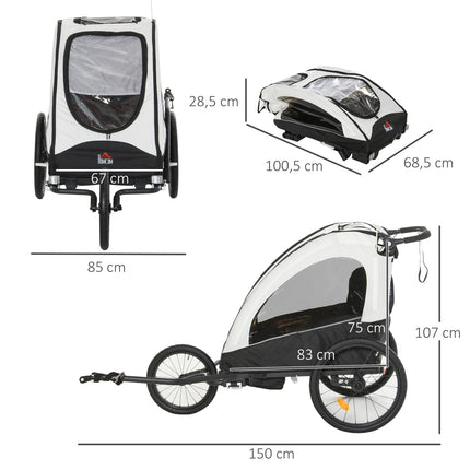 3-in-1 Kinderfahrradanhänger und Jogger, Aluminium, 2 Sitze