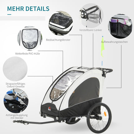 3-in-1 Kinderfahrradanhänger und Jogger, Aluminium, 2 Sitze