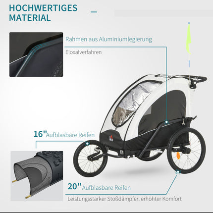 3-in-1 Kinderfahrradanhänger und Jogger, Aluminium, 2 Sitze