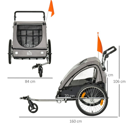 Kinderfahrradanhänger & Jogger, Grau/Schwarz, Sicher & Rotierbar