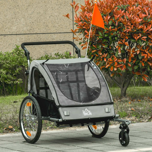 Kinderfahrradanhänger & Jogger, Grau/Schwarz, Sicher & Rotierbar