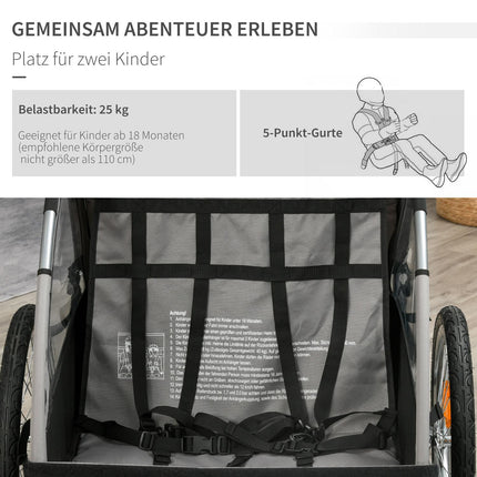Kinderfahrradanhänger & Jogger, Grau/Schwarz, Sicher & Rotierbar