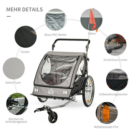 Kinderfahrradanhänger & Jogger, Grau/Schwarz, Sicher & Rotierbar