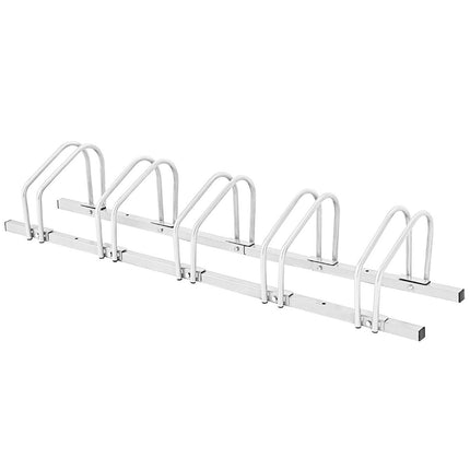Fahrradständer, Bodenständer, Ständer mit 5 Fahrradstellplätzen, silber