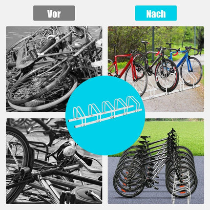 Fahrradständer, Bodenständer, Ständer mit 5 Fahrradstellplätzen, silber