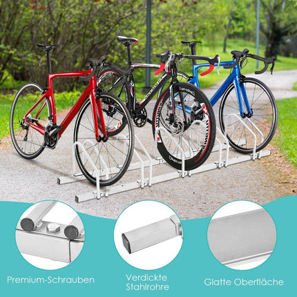 Fahrradständer, Bodenständer, Ständer mit 5 Fahrradstellplätzen, silber