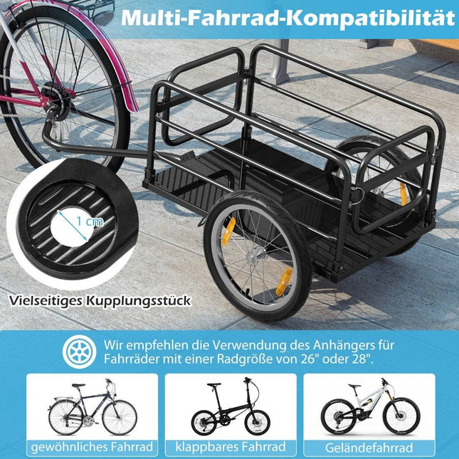 Fahrradanhänger Lastenanhänger faltbar mit Verdeck &amp; Kupplung &amp; Reflektoren 145,5 x 61 x 58 cm