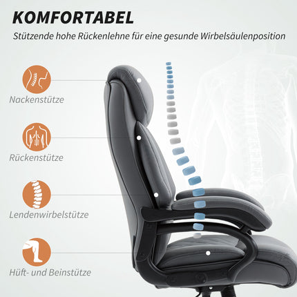 Big and Tall Office Chair, PU Leather, 150 kg, Anthracite