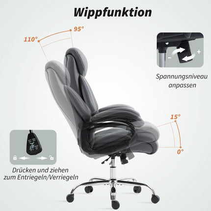 Big and Tall Office Chair, PU Leather, 150 kg, Anthracite