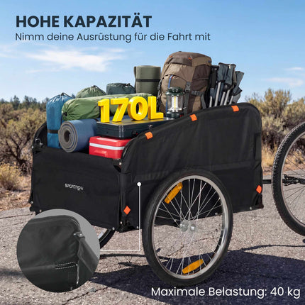 Bike Trailer with 170L Cargo Box, Fits 22"-28" Wheels