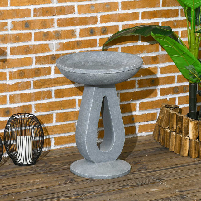 Bain d'oiseaux avec support aspect pierre, mangeoire à oiseaux, bain d'oiseaux sauvages pour jardin et balcon, gris, 51 cm