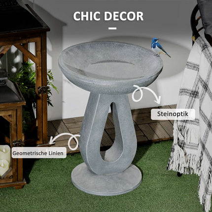 Bain d'oiseaux avec support aspect pierre, mangeoire à oiseaux, bain d'oiseaux sauvages pour jardin et balcon, gris, 51 cm