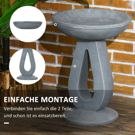 Bain d'oiseaux avec support aspect pierre, mangeoire à oiseaux, bain d'oiseaux sauvages pour jardin et balcon, gris, 51 cm