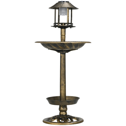 Bain d'oiseaux avec lumière solaire 110 cm de hauteur Bain d'oiseaux Mangeoire à oiseaux Bassin à oiseaux avec base de fleurs pour oiseaux sauvages Bronze