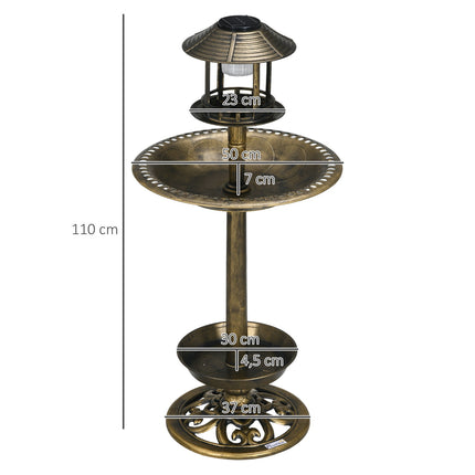 Bain d'oiseaux avec lumière solaire 110 cm de hauteur Bain d'oiseaux Mangeoire à oiseaux Bassin à oiseaux avec base de fleurs pour oiseaux sauvages Bronze