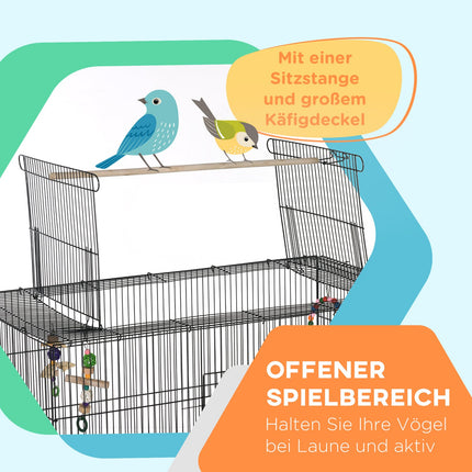 Bird cage aviary with perches, wheels and removable tray