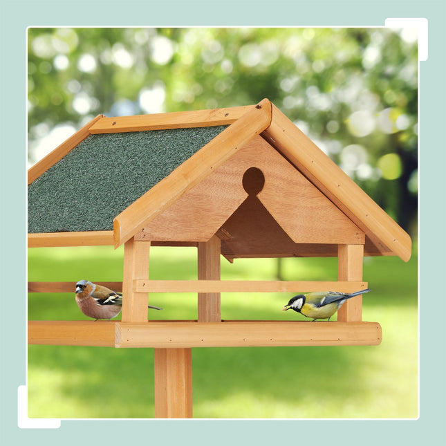 Vogelhaus mit Ständer – Fichtenholz, wetterfestes Dach