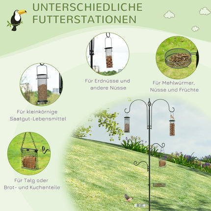 Futterstation für Vögel aus schwarzem Stahl mit Wanne und 4 Haken