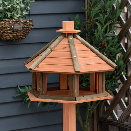 Wooden birdhouse feeder with waterproof roof, 52 x 130 cm