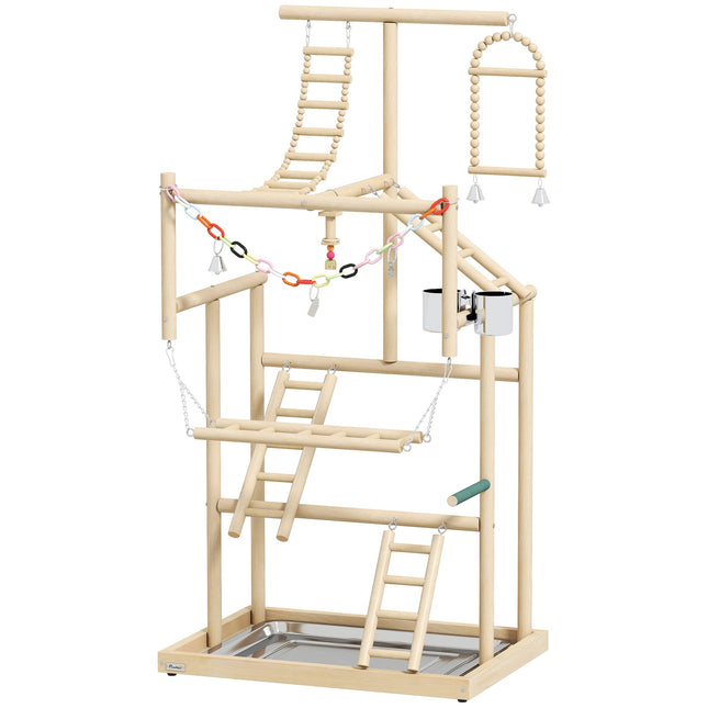 Vogelspielplatz, 4 Ebenen, Edelstahlschale, Naturholz