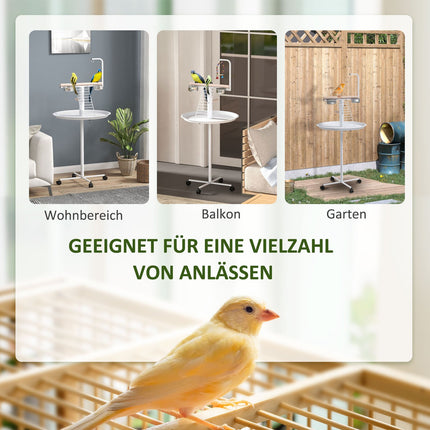Vogelhäuschen mit Rädern und Sitzstangen, Stahl, weiß