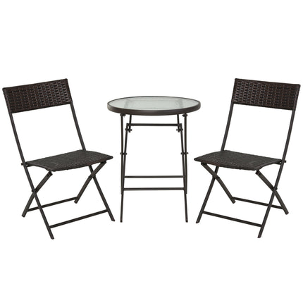 3-piece poly rattan folding bistro set for balcony - Brown
