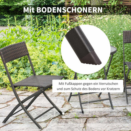 3-piece poly rattan folding bistro set for balcony - Brown