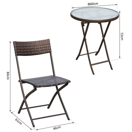 3-piece poly rattan folding bistro set for balcony - Brown
