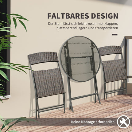3-piece poly rattan folding bistro set for balcony - Brown