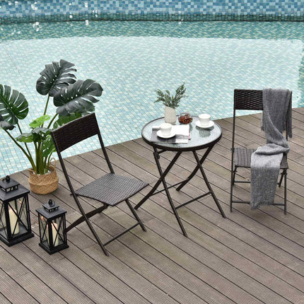 3-piece poly rattan folding bistro set for balcony - Brown