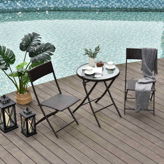 3-teiliges Polyrattan Klapp-Bistro-Set für Balkon - Braun