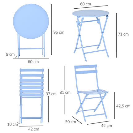 Bistrotisch-Set für 2 Personen – Hellblau, Gartenmöbel