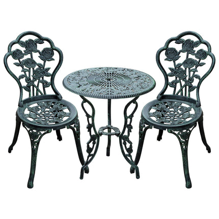3-teiliges Bistro-Set aus Aluminiumguss - Gartengarnitur in antikem Grün