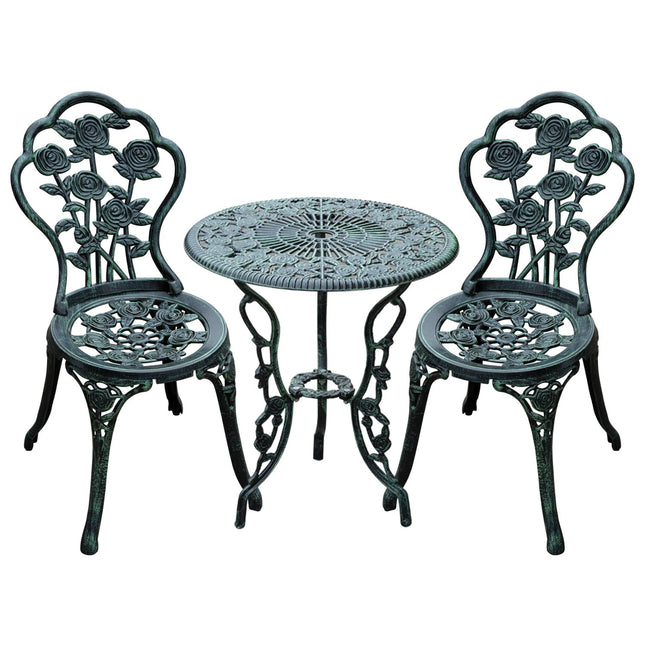 3-teiliges Bistro-Set aus Aluminiumguss - Gartengarnitur in antikem Grün