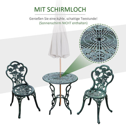 3-teiliges Bistro-Set aus Aluminiumguss - Gartengarnitur in antikem Grün