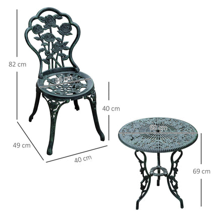 3-teiliges Bistro-Set aus Aluminiumguss - Gartengarnitur in antikem Grün