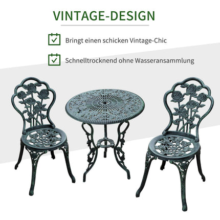 3-teiliges Bistro-Set aus Aluminiumguss - Gartengarnitur in antikem Grün